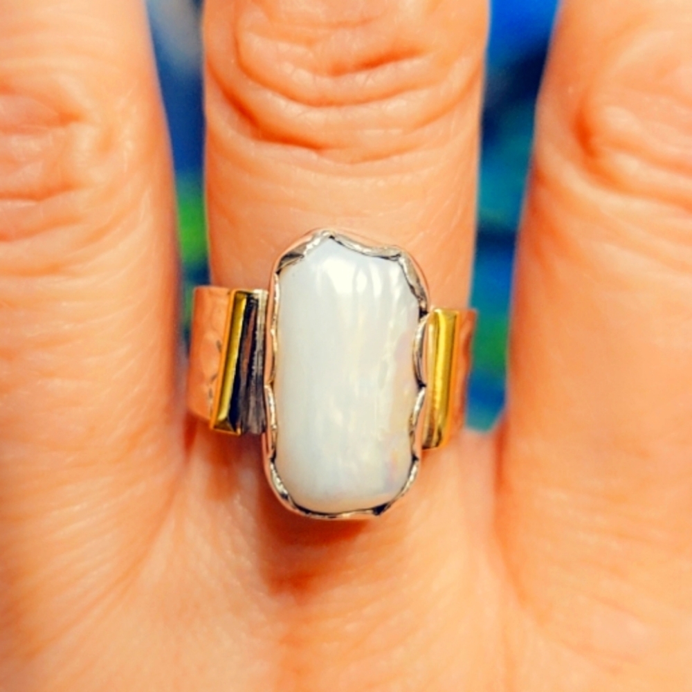 Pearl Boho Solid Sterling Silver 925 Gemstone Rin… - image 2